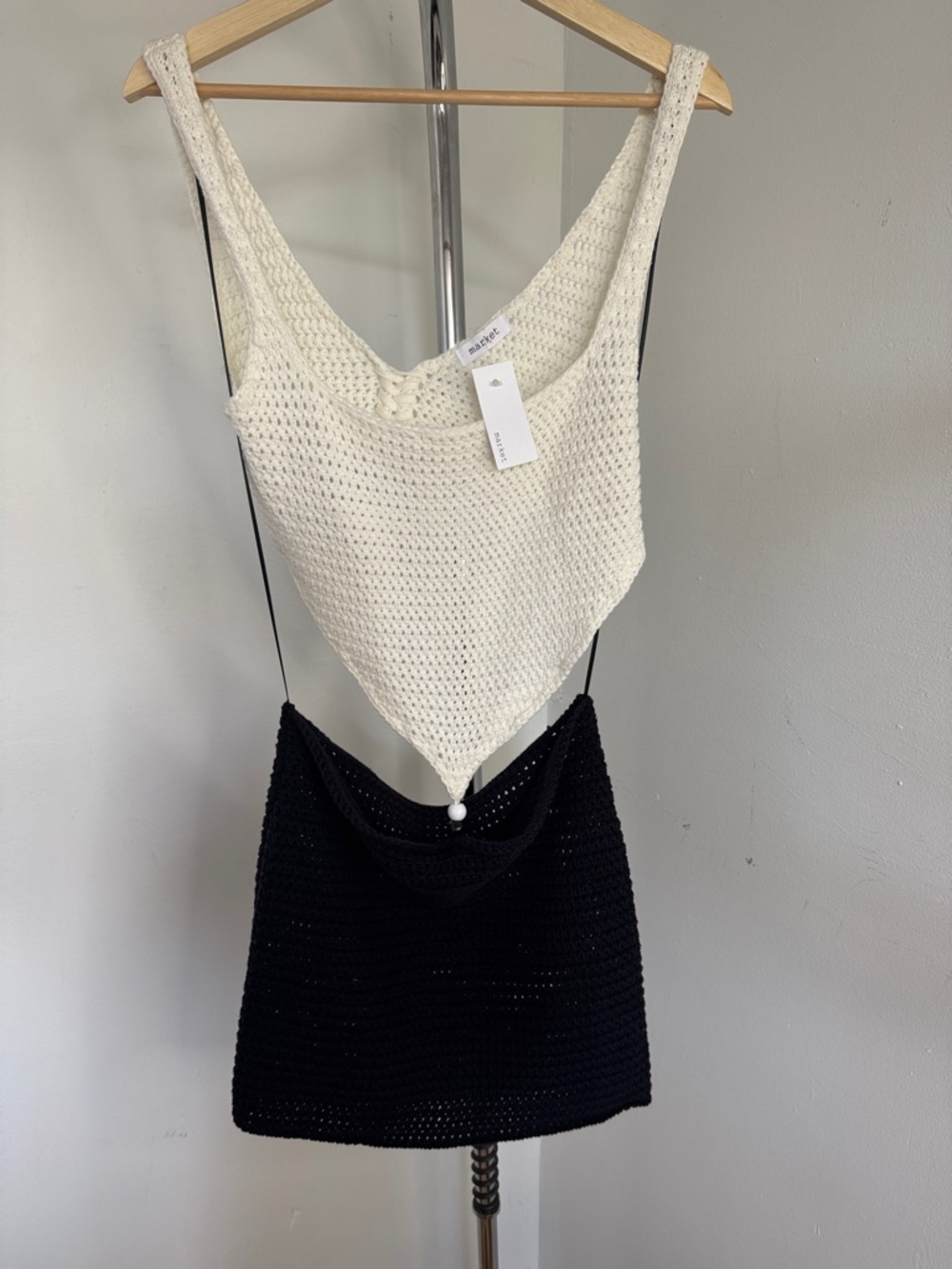 Market black and white crochet mini dress size S NWT